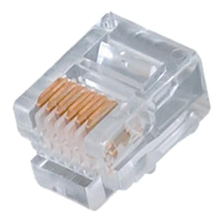 Quest Technology International Modular Plugs, 100 Pack - Cat3, Rj12 (6P6C), Flat, Stranded, 15U Gold NMP-6111